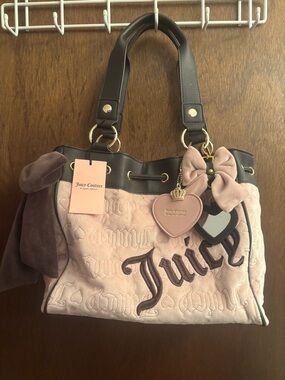 Juicy Couture Pink & Brown Daydreamer Tote Bag with Heart Charms